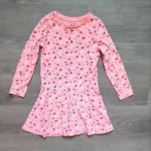 Gap Kids Girl's Long Sleeve Bow Graphic Crew Neck Skater Pink Dress Size 5